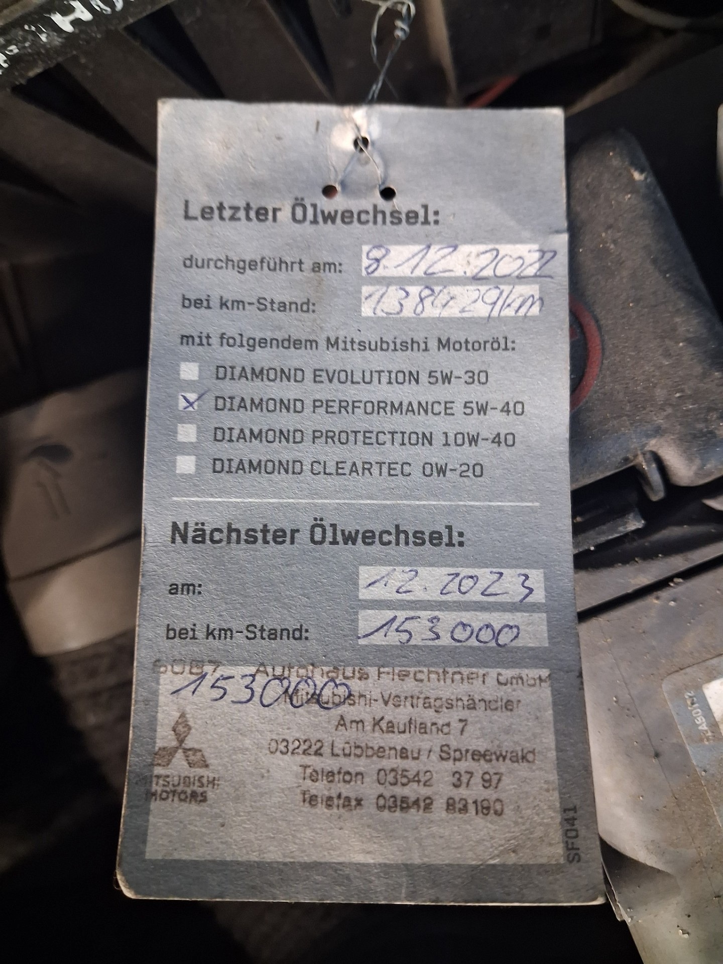 Informacja o wymianie oleju - KIA CEED
